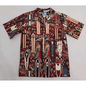 RJC Hawaiian Shirt Surf Board Tiki Youth Size 12 Button Up Made In Hawaii